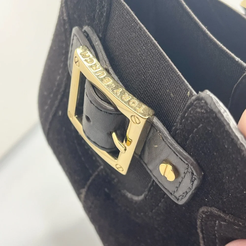 Tory Burch Women’s Size 9.5 Black Suede “Adrienne” Chelsea Wedge Ankle Boots